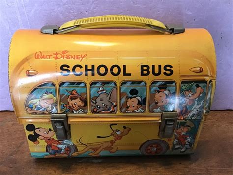 1961 metal lunch box|Walt Disney School Bus Dome Lunchbox with Thermos 1961 by .